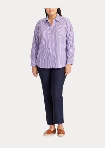 Women's Ralph Lauren Easy Care Striped Cotton Shirts | 890172KYJ